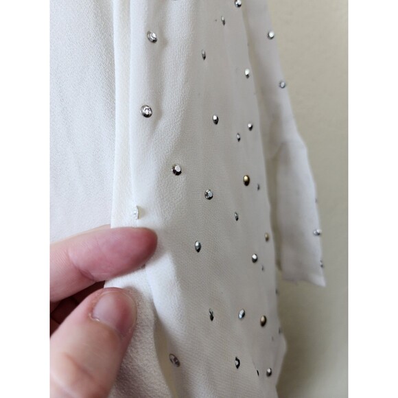 NY Collection XL White Rhinestone Studded Blouse Flutter Sleeve Career Party - Picture 3 of 8